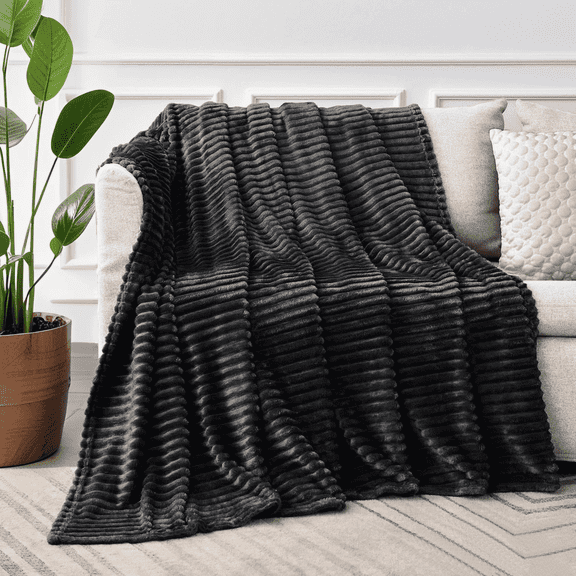 Queen Size Blanket for Couch, Sofa, Bed, Striped Black Throw Blanket for Office Picnic Travel Bedroom, Super Soft Warm Cozy Lightweight Home Decor for All-Season, 90x90in