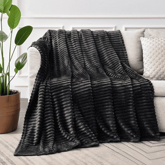 Queen Size Blanket for Couch, Sofa, Bed, Striped Black Throw Blanket for Office Picnic Travel Bedroom, Super Soft Warm Cozy Lightweight Home Decor for All-Season, 90x90in