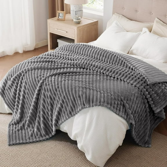 Queen Size Blanket,Extra Soft Strip Blanket, Plush Fuzzy Cozy Bed Blankets and Throws for Couch,Bed,Sofa,Lightweight and Versatile Throws for Office Bedroom Picnic Home Decor,90x90" Gray