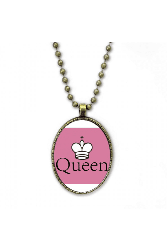 queen white word chess game necklace vintage chain bead pendant jewelry collection