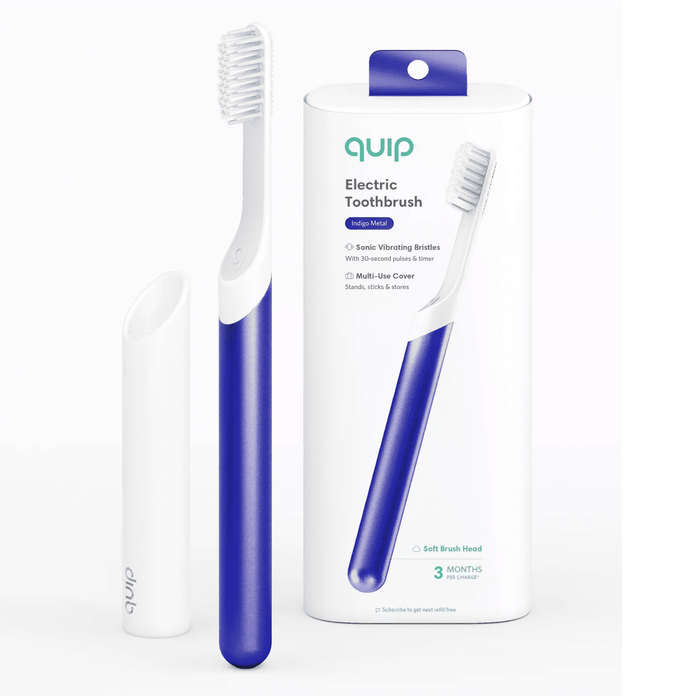 quip Electric Toothbrush, Built-In Timer + Travel Case, Indigo Blue