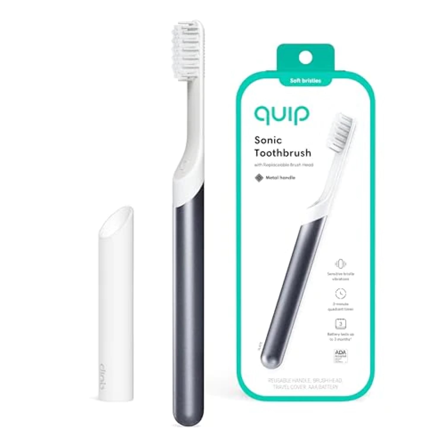 quip Electric Toothbrush, BuiltIn Timer + Travel Case, Slate Metal