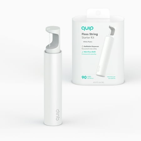 quip Floss String, Refillable Dispenser, White Plastic, 3-Month Mint Refill