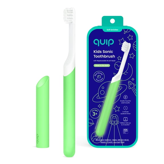 Quip Kids Sonic Battery Electric Toothbrush, Glow-in-the-Dark, Green Stardust