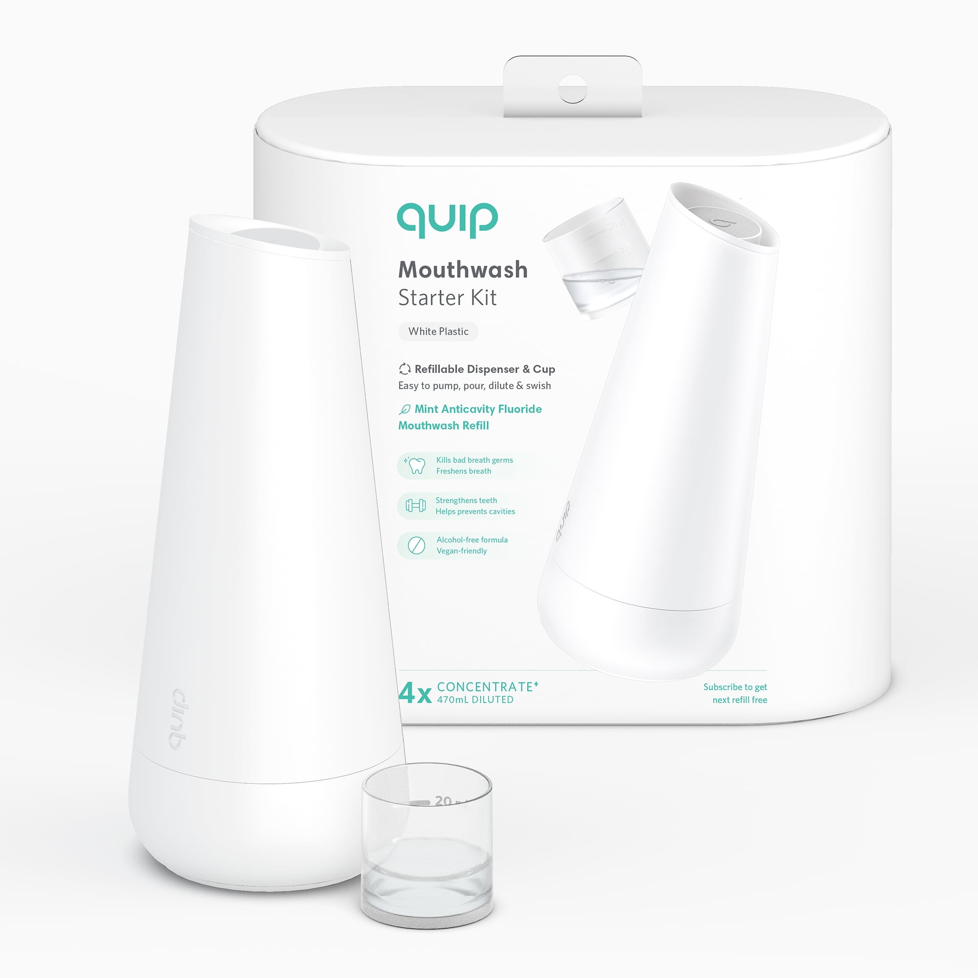 quip Mouthwash Kit, Dispenser & Cup, Mint Anticavity Fluoride Refill