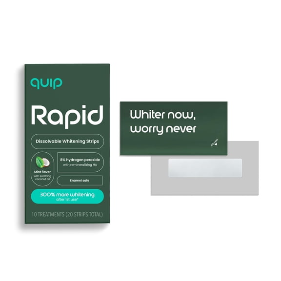 quip Rapid Dissolvable Whitening Strips 3x Whiter Teeth 8% Hydrogen Peroxide 20 Count