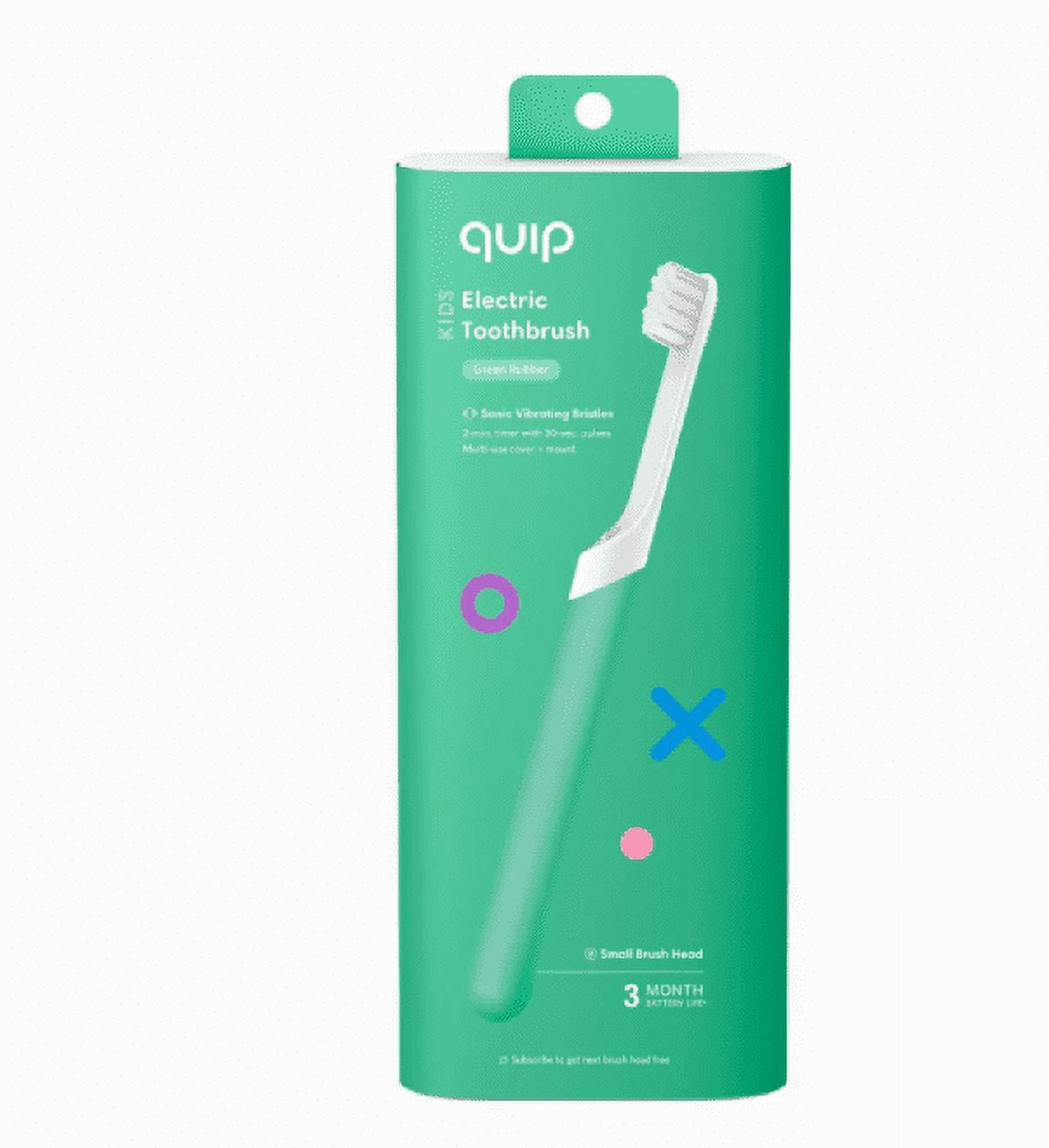 quip Rubber Kids Electric Toothbrush Starter Kit - 2-Minute Timer + Travel Case Green