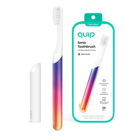Quip Sonic Battery Electric Toothbrush, Metal Handle, Sunset Color, Soft Bristles, 1 Count