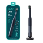 quip Ultra Lite Sonic Toothbrush Timed Electric Toothbrush with Case 15x More Plaque Removal EasyClick Brush Pod 3 Intensities 30 Day Battery Life Charge Ash