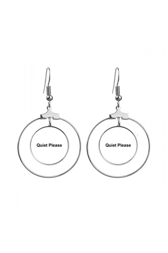 quite please warning symbol pattern earrings dangle hoop jewelry drop circle