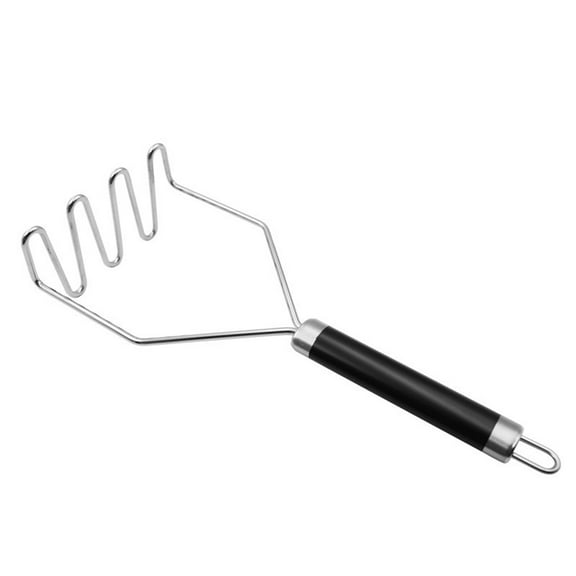qun9652,Potato Masher Stainless Steel Household Kitchen Utensil Hanging Hand Wave Shaped Design Pusher for Vegetable Fruits Black One Size