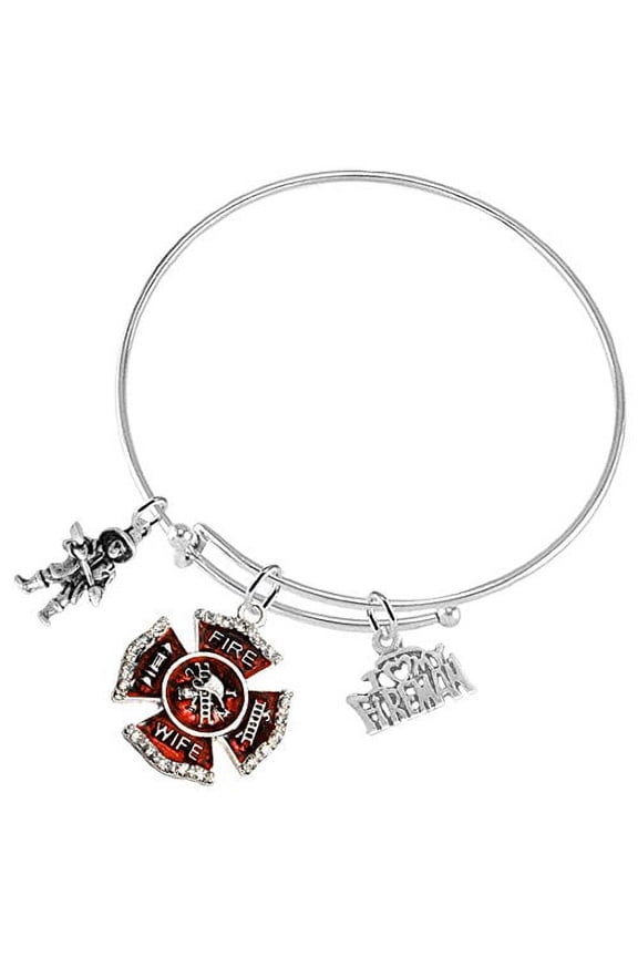 "Fire Wife" "I Love My Fireman", Firefighter, Adjustable Hypoallergenic, Safe-Nickel Free