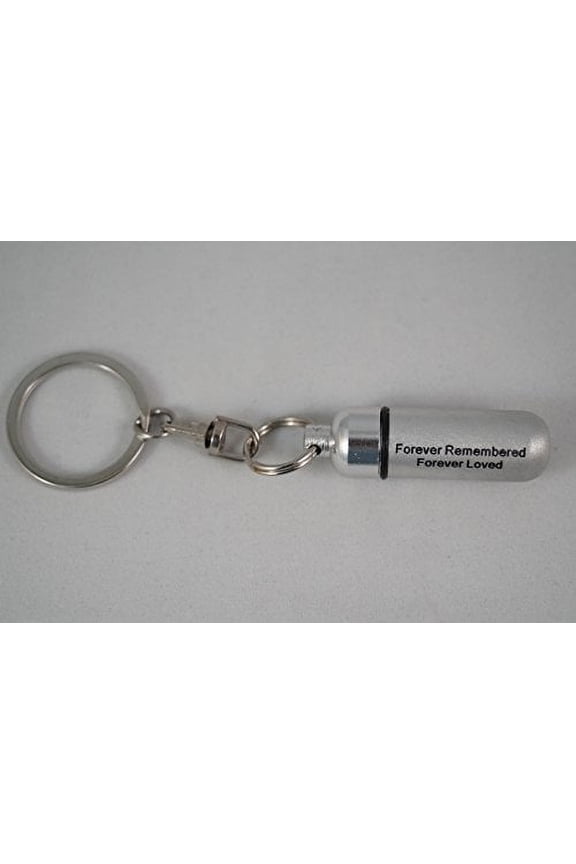 "Forever Remembered, Forever Loved" Engraved Brushed Silver Cremation Urn Keepsakes - on Swivel Stainless Steel Keychains