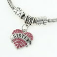thumbnail image 1 of "Sister" European Snake Chain Charm Bracelet with Rhinestones Heart Pendant and Love Spacer Beads, 1 of 3