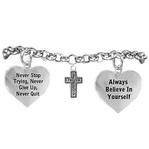 "Trust God Cross Bracelet" "Never Give Up. Never Stop Trying, Adjustable Hypoallergenic, Nicke Free