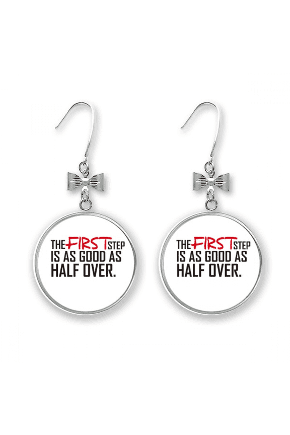 quote the first step is as good as half over bow earrings drop stud pierced hook