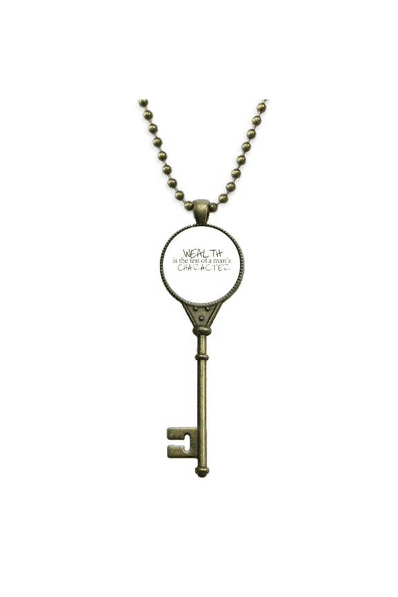 quote wealth is the test of a man's character key necklace pendant tray embellished chain