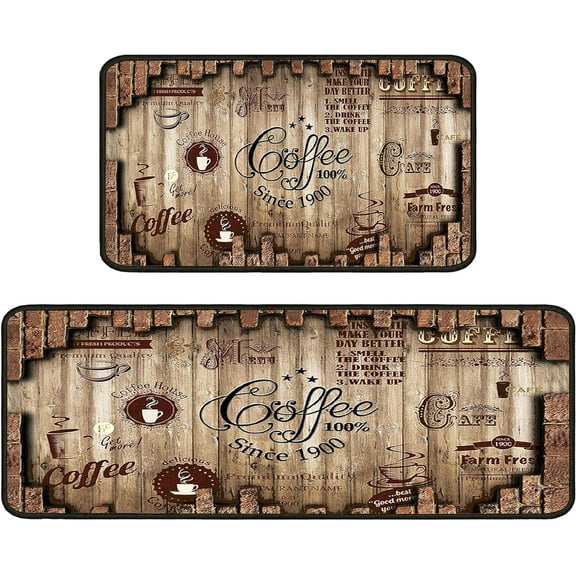 qwefdsabcv Retro Coffee Kitchen Mat Set,17" x 30" + 17" x 47" Non-slip (2 Count)