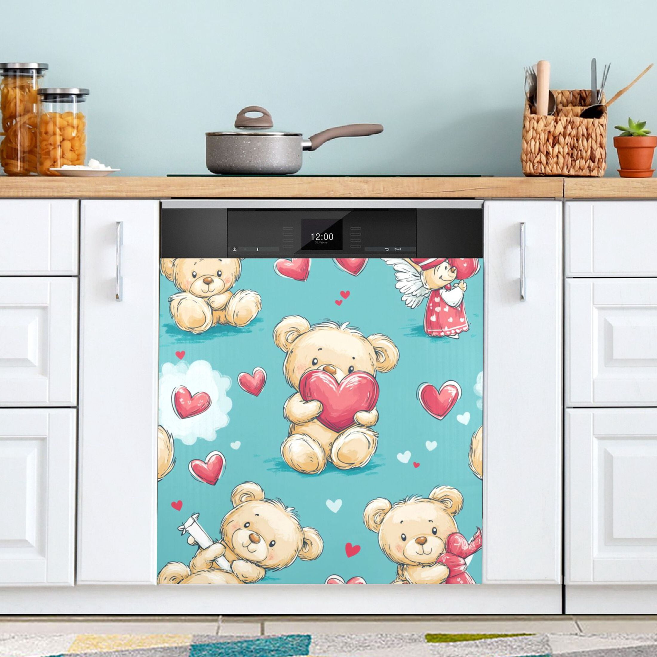 qxltty Adorable Teddy Bears Heart Pattern Magnetic Dishwasher Sticker