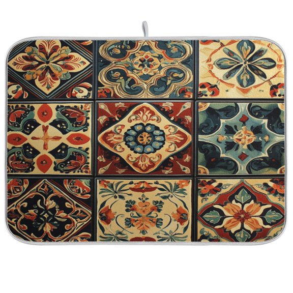 qxltty Carpet Patterns Kitchen Drying Mat Extremely Absorbent Microfiber Dish Mats for Plates Cutlery Pots and Pans 16×18in