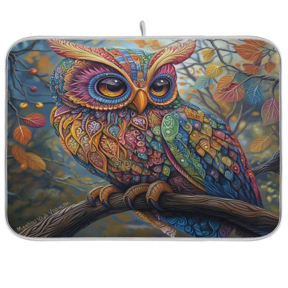 qxltty Complex Camo Owls Kitchen Drying Mat Extremely Absorbent Microfiber Dish Mats for Plates Cutlery Pots and Pans 18×24in