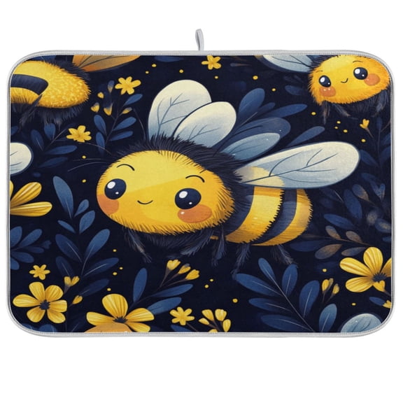 qxltty Cute Cartoon Bumble Bee Pattern Kitchen Drying Mat Extremely Absorbent Microfiber Dish Mats for Plates Cutlery Pots and Pans 16×18in