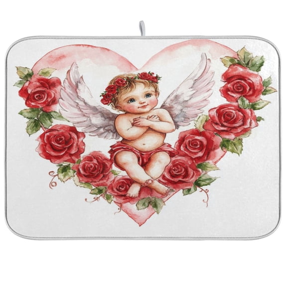 qxltty Cute Little Angel Cupid Pattern Kitchen Drying Mat Extremely Absorbent Microfiber Dish Mats for Plates Cutlery Pots and Pans 16×18in