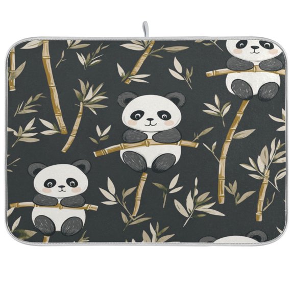qxltty Cute Panda Kitchen Drying Mat Extremely Absorbent Microfiber Dish Mats for Plates Cutlery Pots and Pans 16×18in