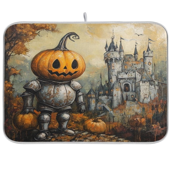 qxltty Cute Pumpkin Knight Kitchen Drying Mat Extremely Absorbent Microfiber Dish Mats for Plates Cutlery Pots and Pans 16×18in