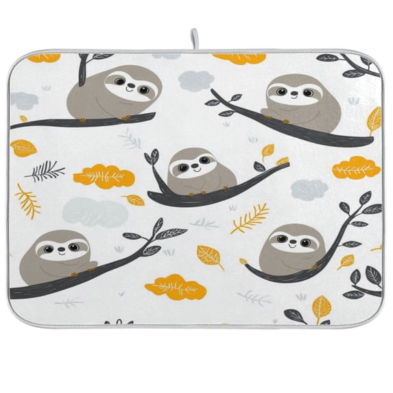qxltty Cute Sloth Patterns Lying on A Branch Kitchen Drying Mat Extremely Absorbent Microfiber Dish Mats for Plates Cutlery Pots and Pans 18×24in