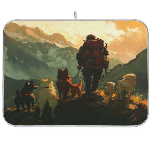 qxltty Homeless Man and Dog Kitchen Drying Mat Extremely Absorbent Microfiber Dish Mats for Plates Cutlery Pots and Pans 16×18in