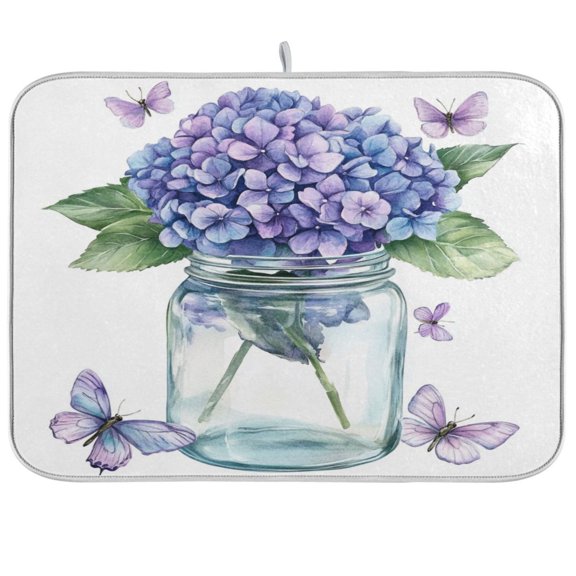 qxltty Hydrangea Vase Kitchen Drying Mat Extremely Absorbent Microfiber Dish Mats for Plates Cutlery Pots and Pans 16×18in