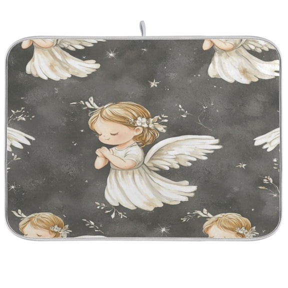 qxltty Little Angels with White Wings Pattern Kitchen Drying Mat Extremely Absorbent Microfiber Dish Mats for Plates Cutlery Pots and Pans 16×18in