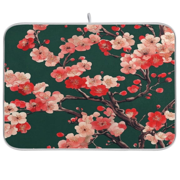 qxltty Plum Blossom Kitchen Drying Mat Extremely Absorbent Microfiber Dish Mats for Plates Cutlery Pots and Pans 16×18in