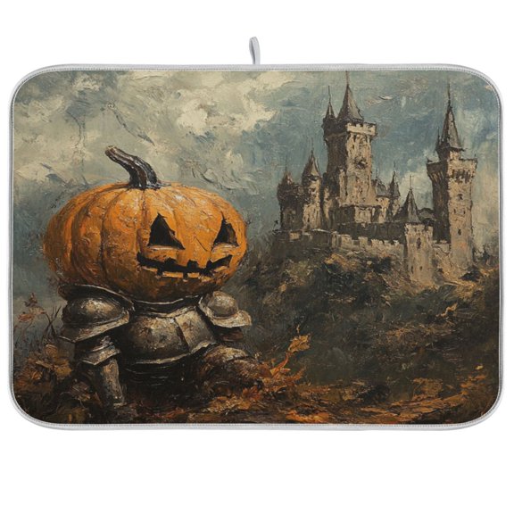 qxltty Pumpkin Knight Kitchen Drying Mat Extremely Absorbent Microfiber Dish Mats for Plates Cutlery Pots and Pans 16×18in