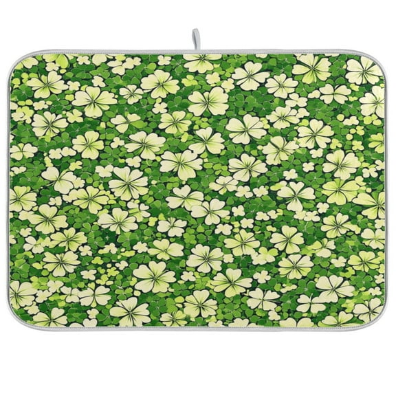 qxltty St Patricks Seamlessly Repeating Clover Kitchen Drying Mat Extremely Absorbent Microfiber Dish Mats for Plates Cutlery Pots and Pans 16×18in