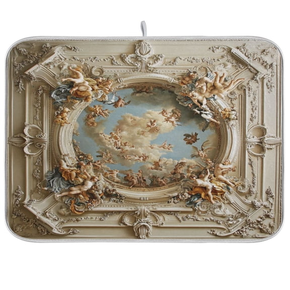 qxltty The Baroque Pattern Kitchen Drying Mat Extremely Absorbent Microfiber Dish Mats for Plates Cutlery Pots and Pans 16×18in