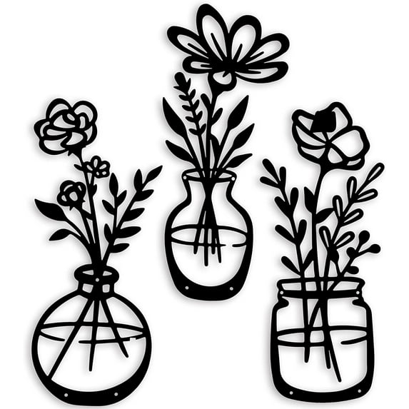 qzmaikoo 3 Pieces Black Metal Flowers Wall Decor - Wall Art Metal Wall Sculptures Hanging for Indoor Kitchen Bathroom Bedroom living room,14.56x5.9 inches