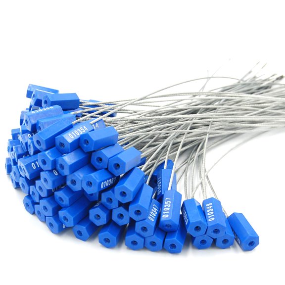 (r) 100 Security Cable Seals Numbered Tags Tamper Proof Pull Tight Steel Wire For Truck Cargo Containers Oil Tank Milk Vehicle (blue Pack Of 100pcs)