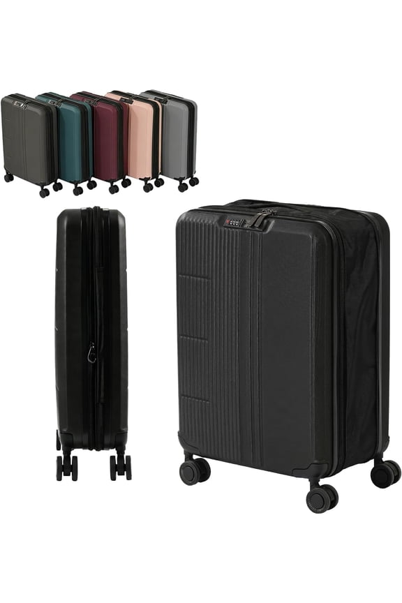 r Expandable Carry On Luggage with Wheels, 20 Inch PC Hardside Rolling Suitcase, 50L Capacity (Black)
