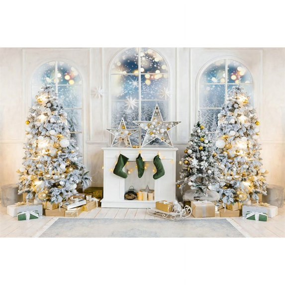 r Party Holiday Background Photography Floor Wood Bright Interior Gift Trees Xmas Backdrop Fireplace White