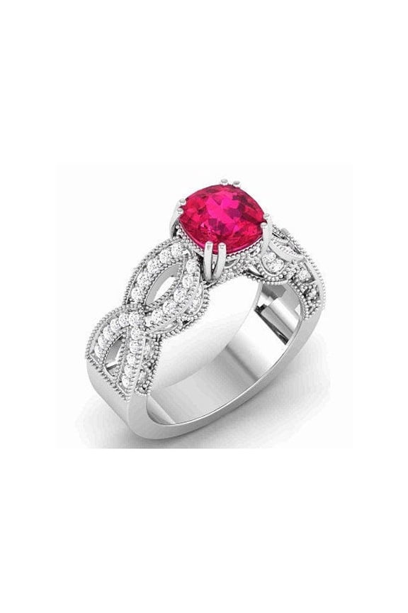 r Stone/Simulated D3.0CT Ruby And Diamond Engagement Ring/Round Diamond/Round Ruby Centeiamond/Sterling Silver/July Birthstone/Holiday Sale
