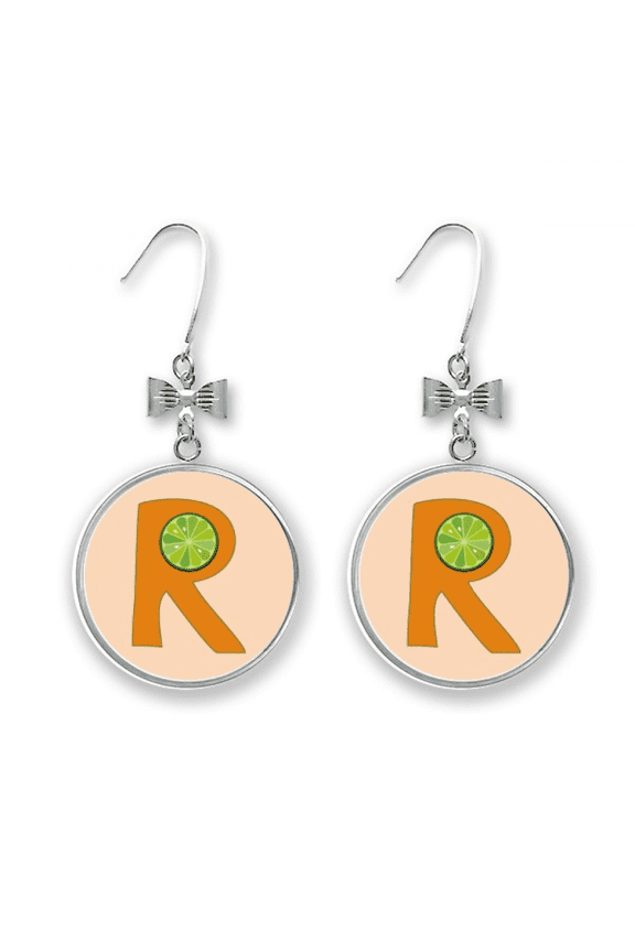 r alphabet orange fruit art deco fashion bow earrings drop stud pierced hook