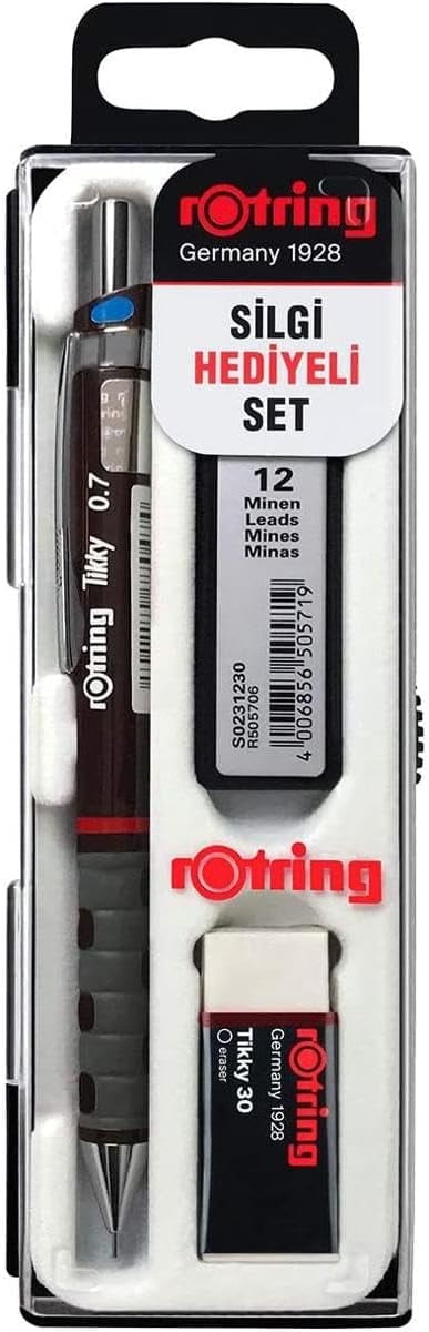 rOtring Tikky Mechanical Pencil (Black Barrel, Set of 4) HB 0.7/0.5/0.35/1.0 Refills and Eraser B20: Mechanical Pencils