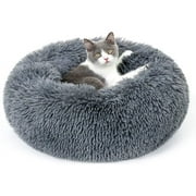 rabbitgoo Cat Bed for Indoor Cats, Fluffy Round Self Warming Calming Soft Plush Donut Cuddler Cushion Pet Bed for Small Dogs Kittens, 20 inches