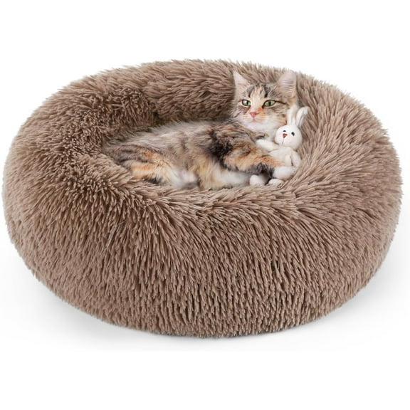 rabbitgoo Cat Bed for Indoor Cats, Fluffy Round Self Warming Calming Soft Plush Donut Cuddler Cushion Pet Bed for Small Dogs Kittens, 20 inches