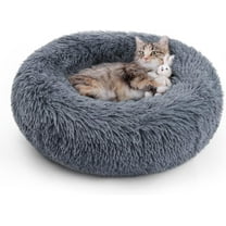 rabbitgoo Cat Bed for Indoor Cats, Fluffy Round Self Warming Calming Soft Plush Donut Cuddler Cushion Pet Bed for Small Dogs Kittens, 20 inches