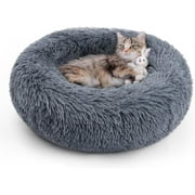 rabbitgoo Cat Bed for Indoor Cats, Fluffy Round Self Warming Calming Soft Plush Donut Cuddler Cushion Pet Bed for Small Dogs Kittens, 20 inches