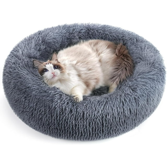 rabbitgoo Cat Bed for Indoor Cats, Fluffy Round Self Warming Calming