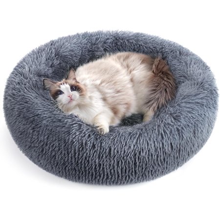 rabbitgoo Cat Bed for Indoor Cats, Fluffy Round Self Warming Calming Soft Plush Donut Cuddler Cushion Pet Bed for Small Dogs Kittens, 24 inches
